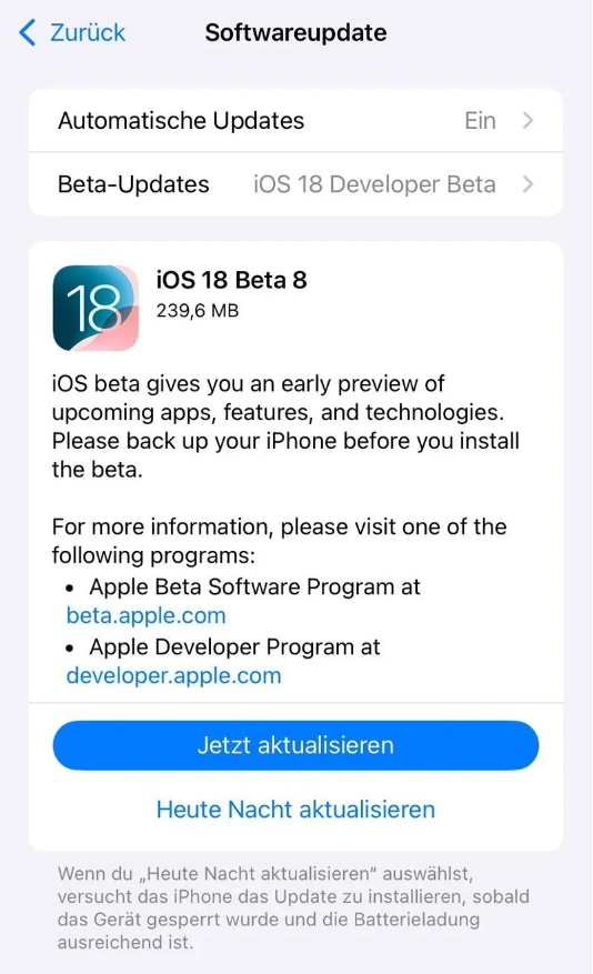 平安苹果手机维修分享苹果 iOS / iPadOS 18 开发者预览版 Beta 8 发布 